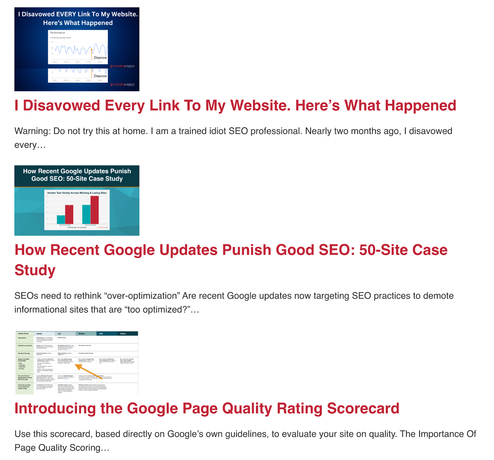 Zyppy SEO Blog website contains articles such as what happens when you reject each link on your site, how Google updates Punishment Good SEO in a case study of 50 places and more.