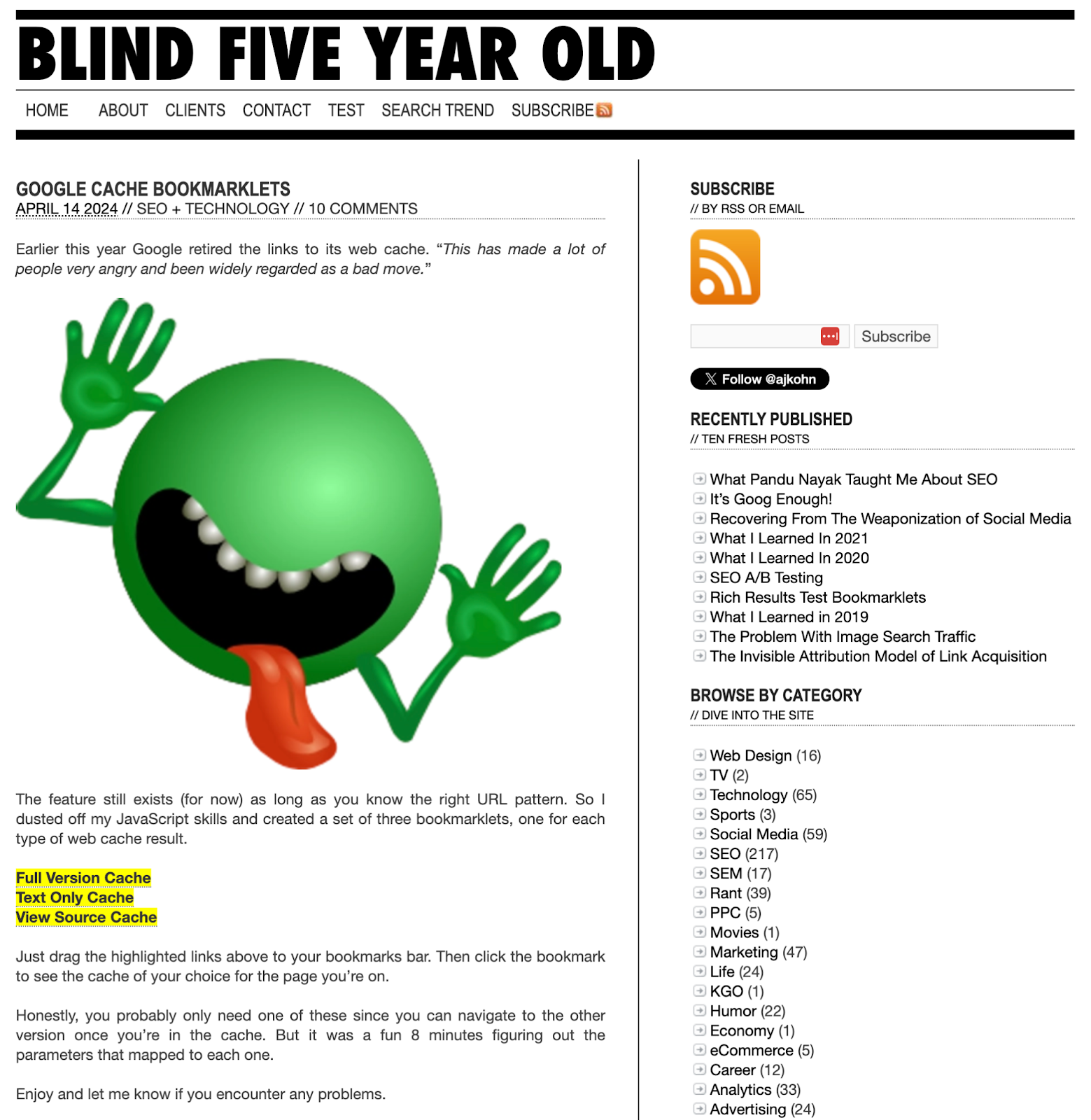 The blind five -year -old SEO -BLOG -website contains an article on Google Cache bookmarks.