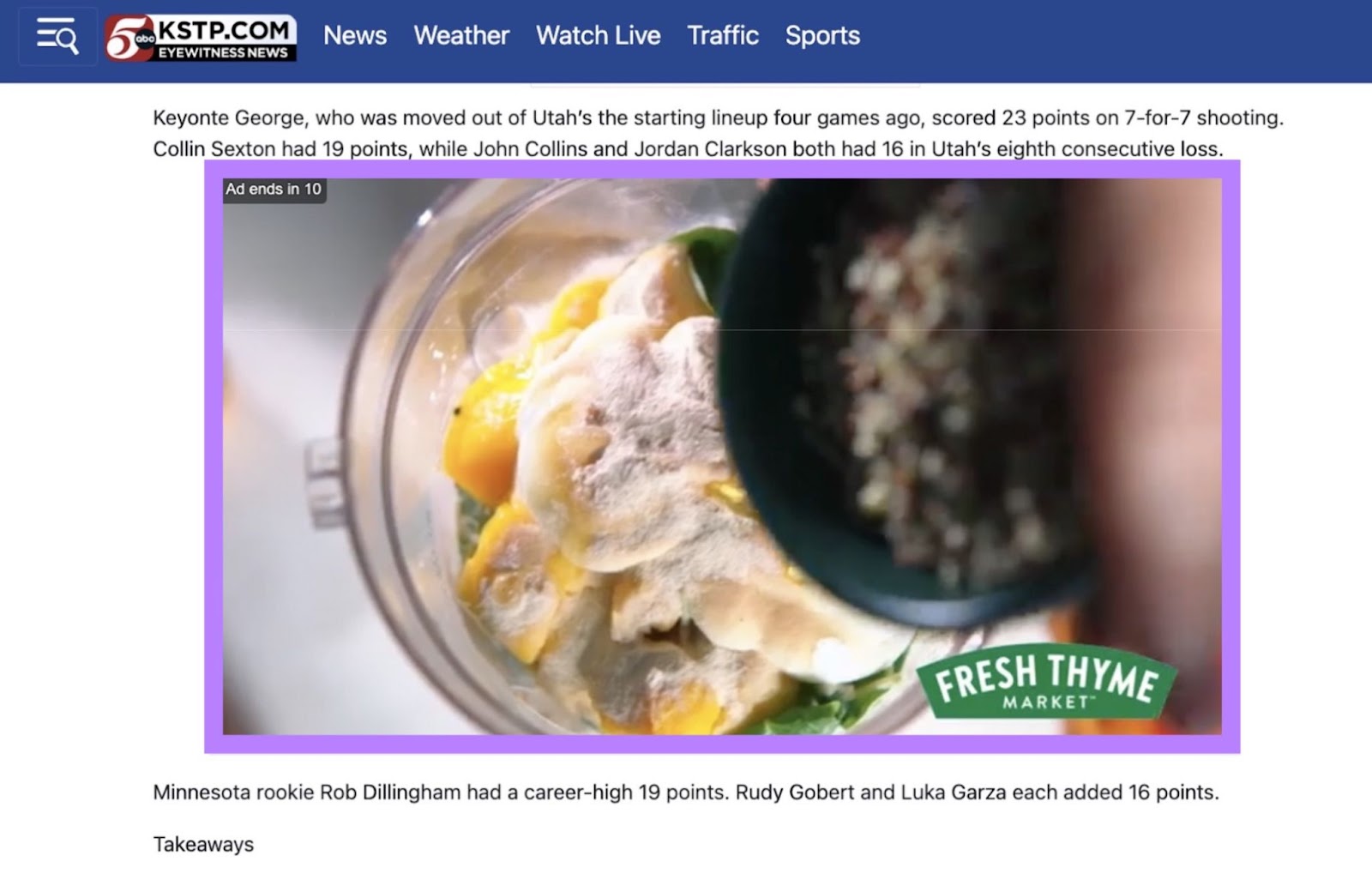 An Outstream -Video Advertisement to a grocery store that appears at a local news site.