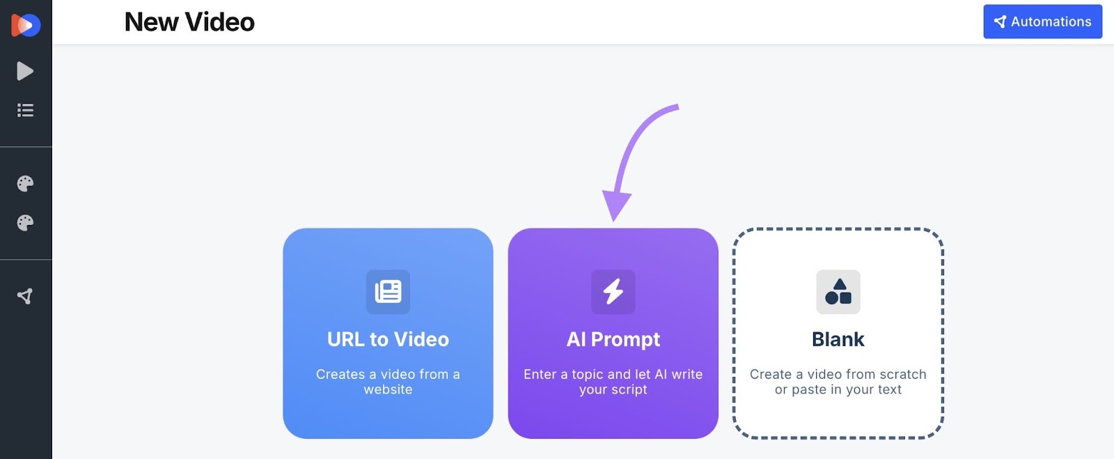 AI Video Marketing Automator App Home With "AI -Prompt" Button clicked.