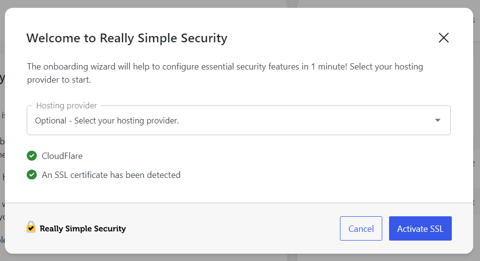 The Setup Guide detects an SSL certificate.