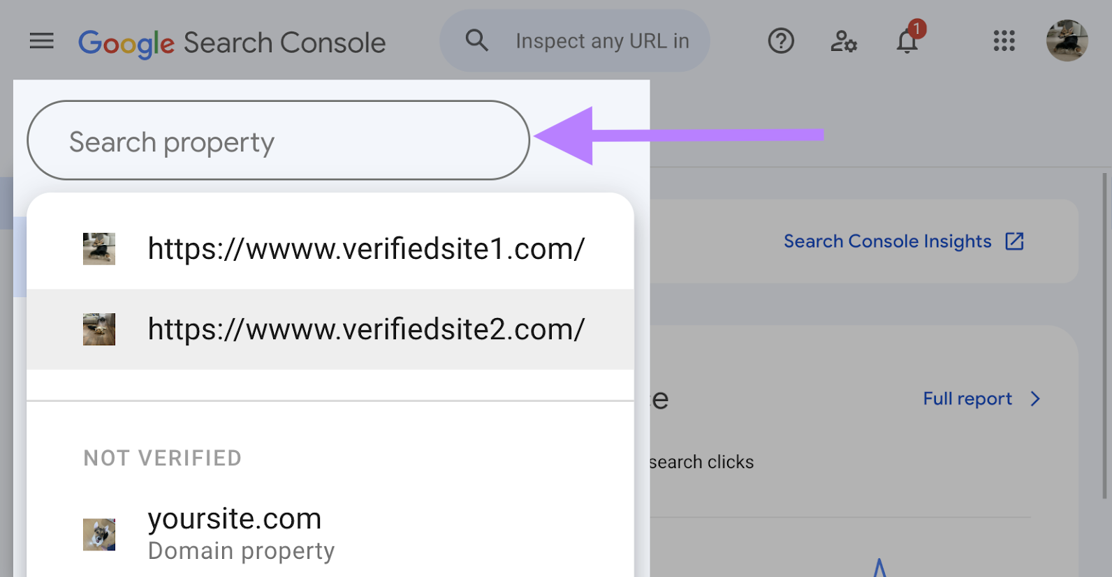 In the Google Search Console, verified and non -verified properties appear.