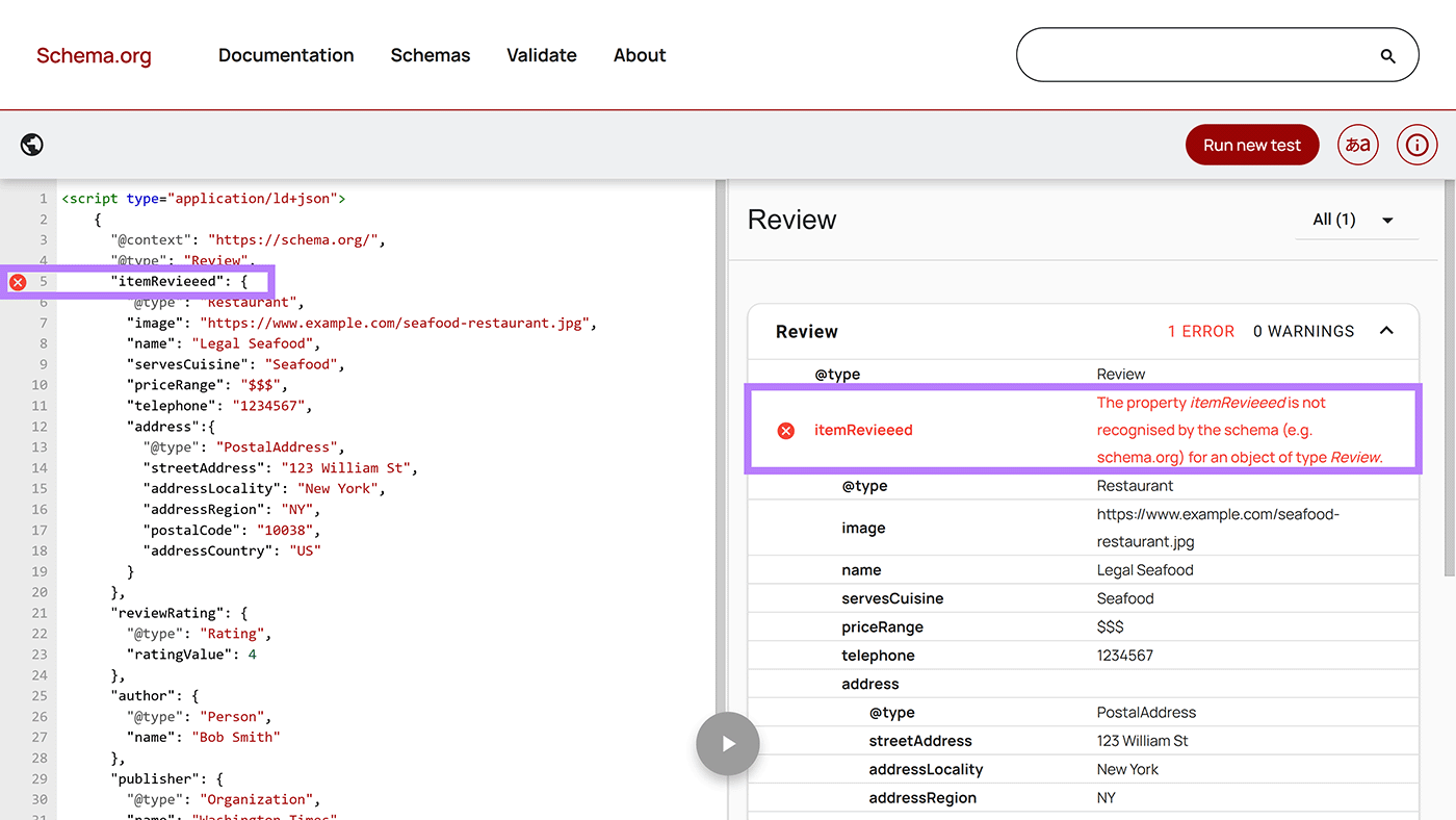 Schema.org -TeTrest results with structured data sail highlighted.