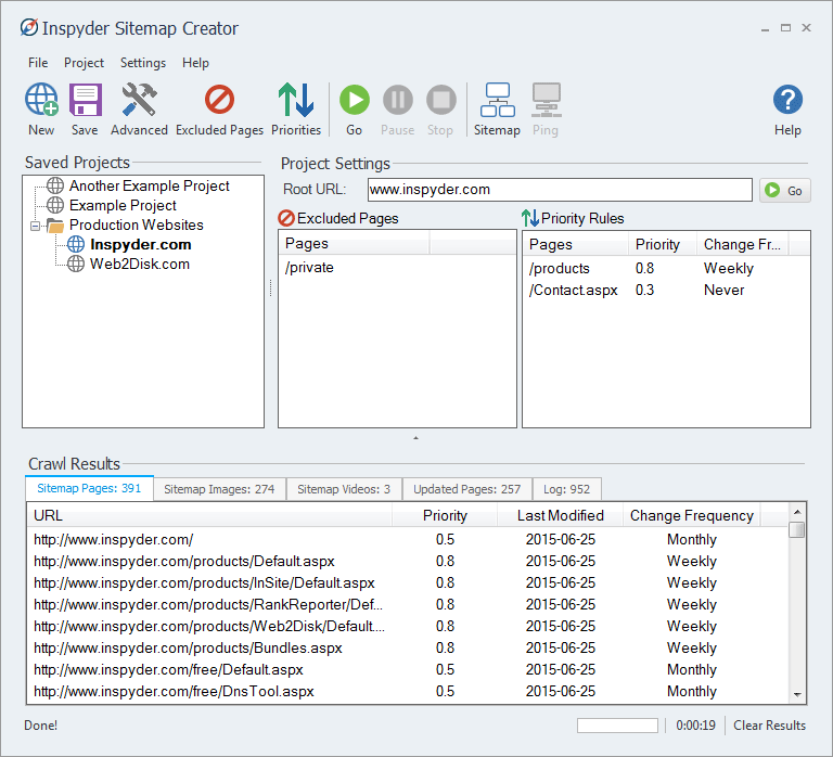 Inspect Sitemap Creator Interface