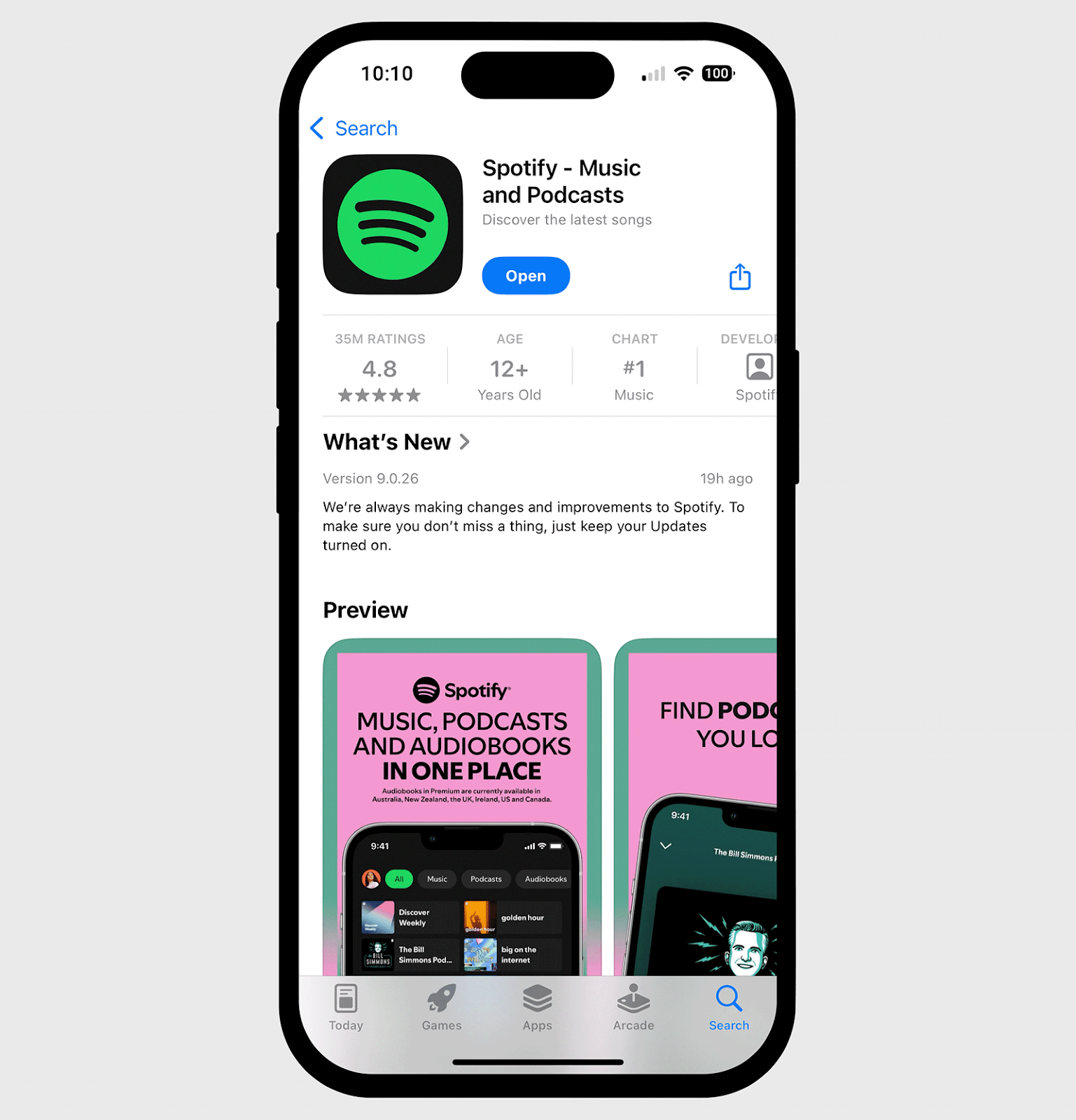 Spotify App Listing in the Apple App Store OS Version