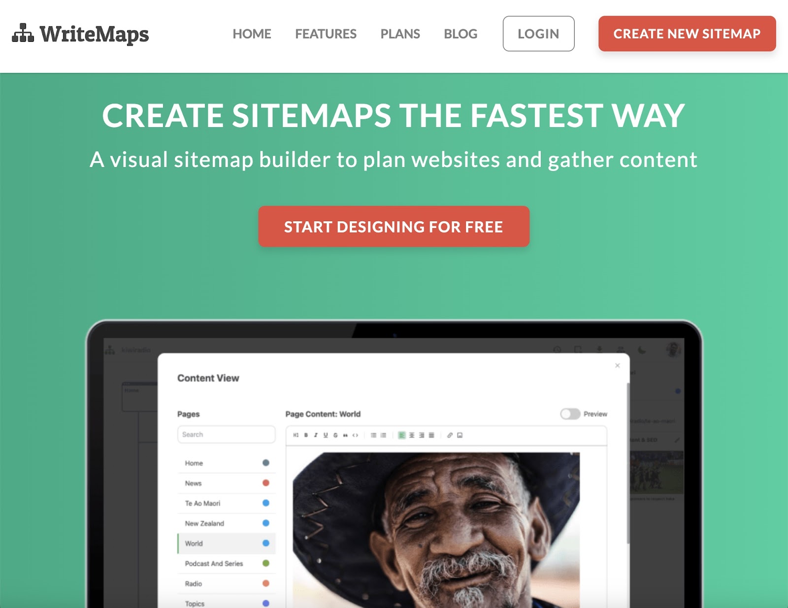 Writemaps landing page