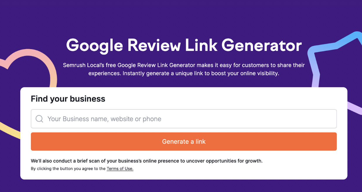 SEMRUSH Google Review Link Generator