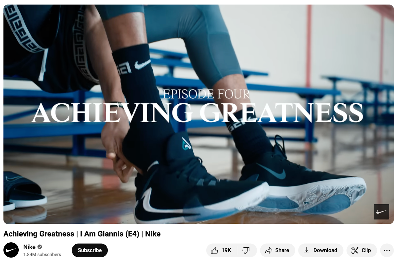 Nikes YouTube -Video entitled "Achieve greatness"