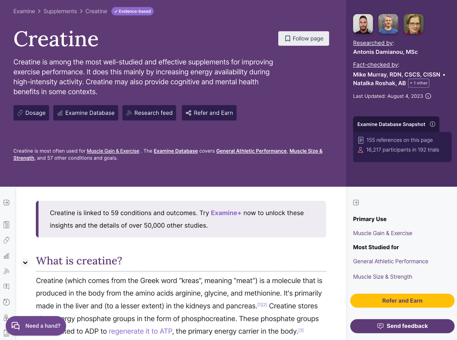 Investigator article on Creatine Landing —side