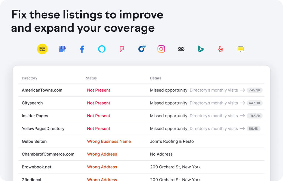 A local SEO revision that shows different business folders with unanswered options.