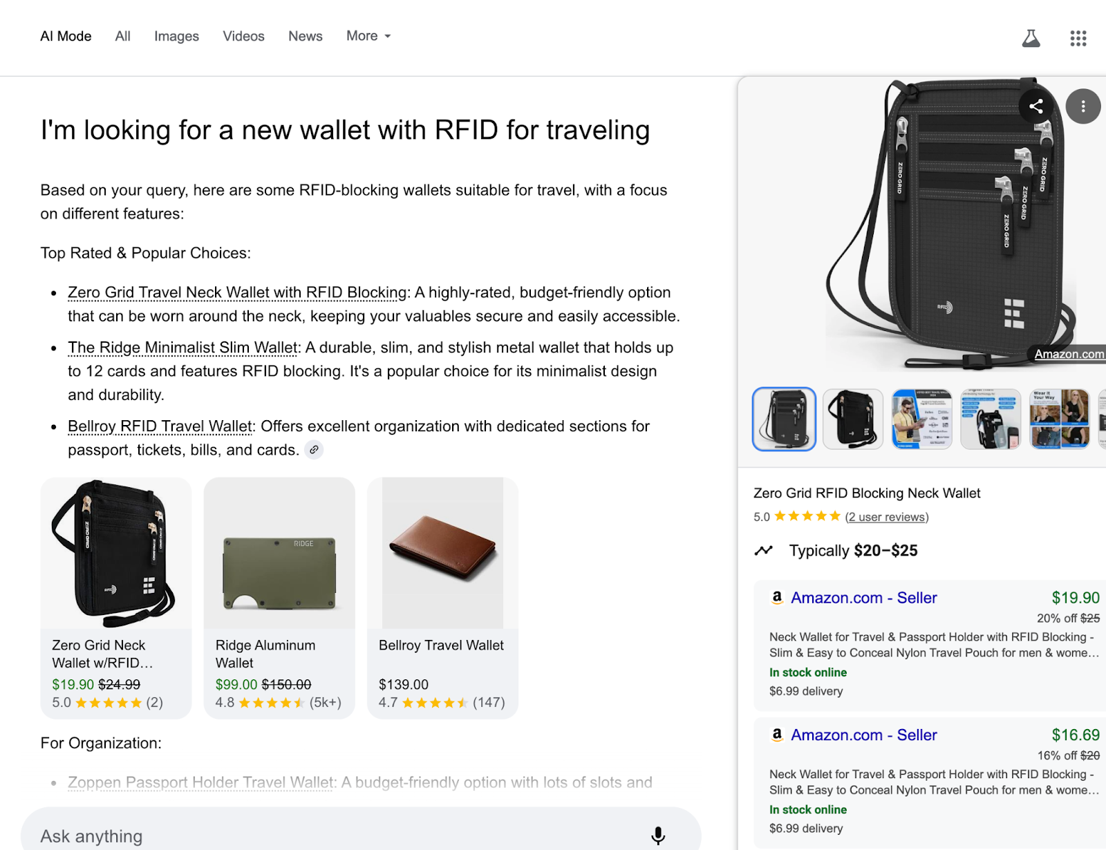 AI -mode Search results for RFID -T travel wallet