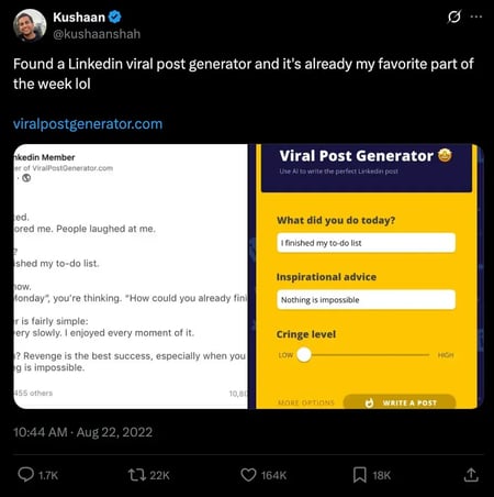 Screenshot of Tweet for inspiration