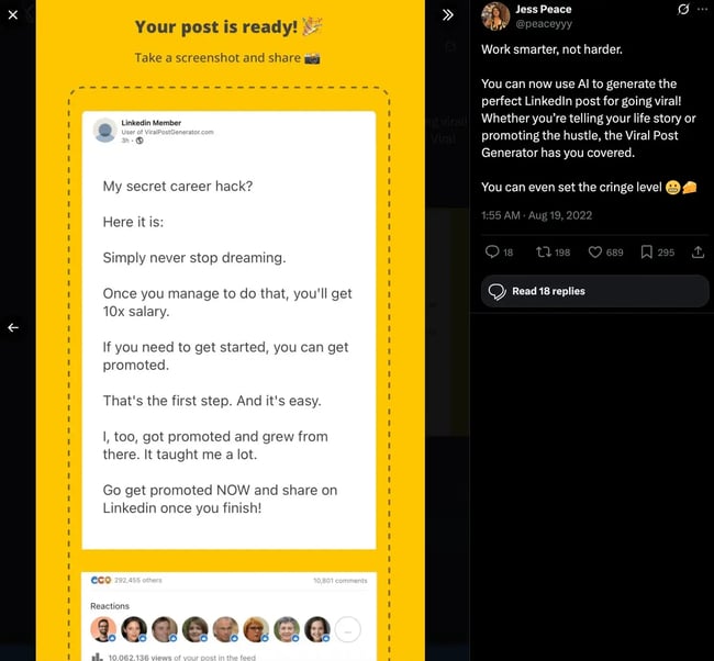 Screenshot of Tweet that reinforces the tool